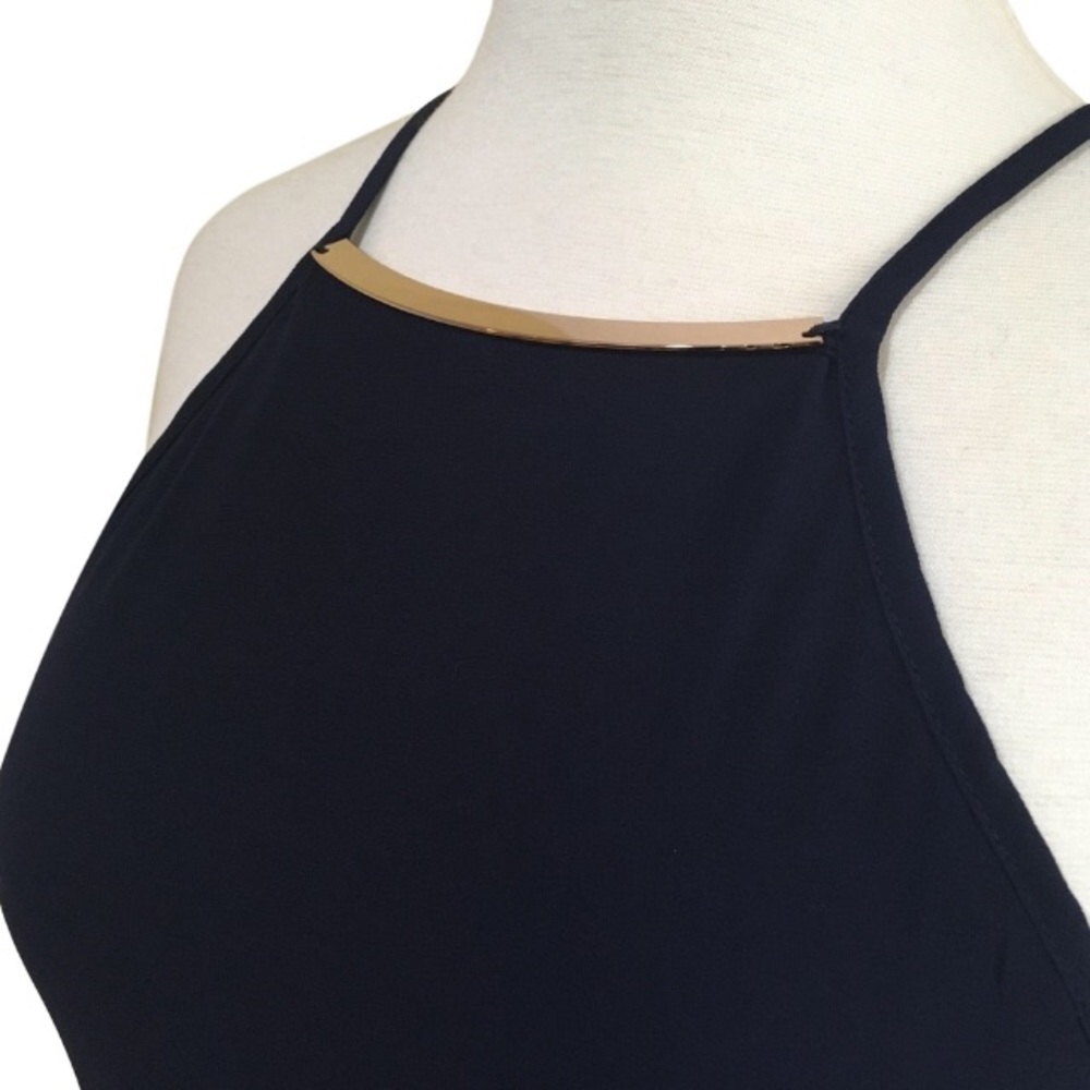💥 SALE Open Strappy Back Gold Neckline Mini Dress - Picture 4 of 5